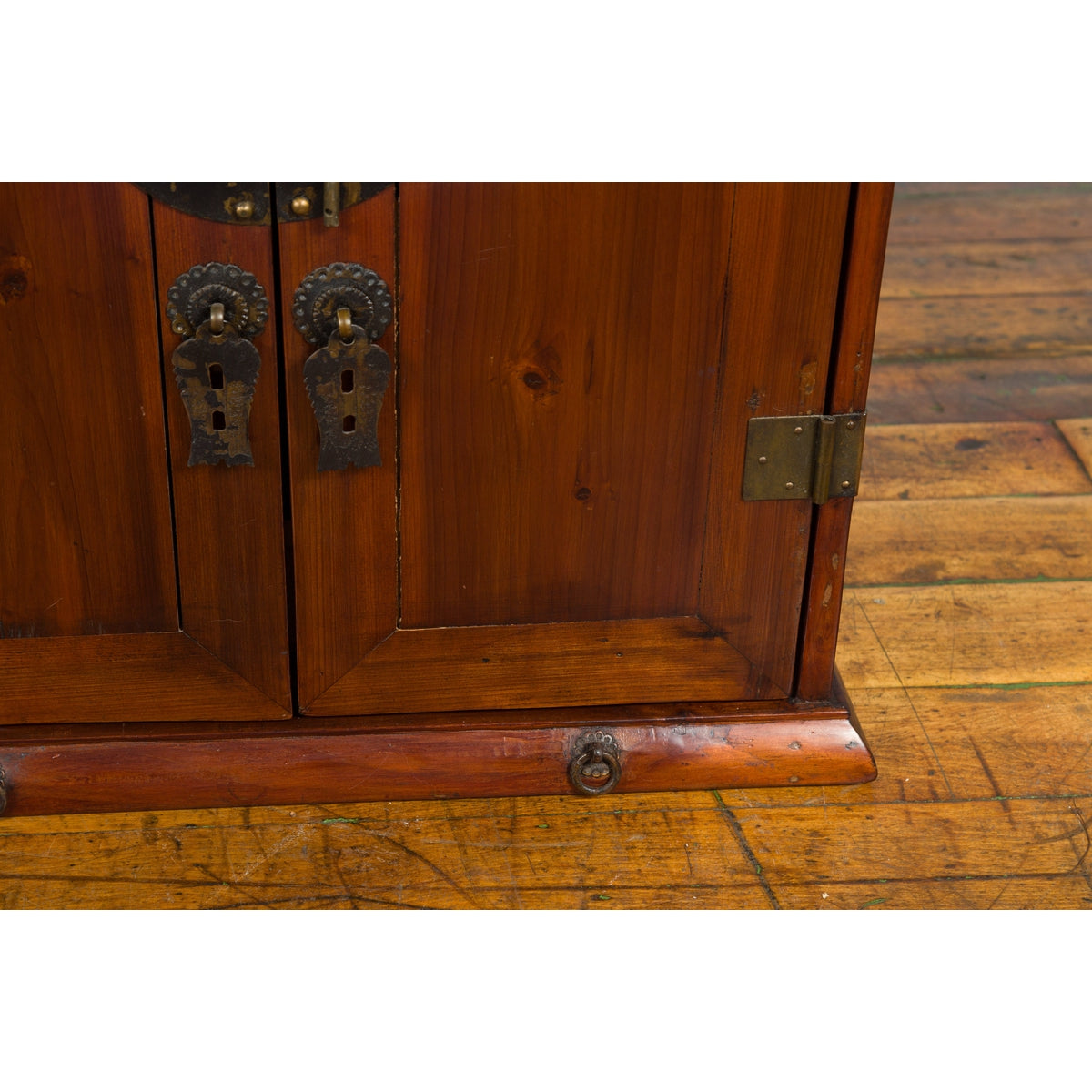 Chinese Qing Dynasty 19th Century Brown Elm Side Cabinet with Bronze Hardware-9. Asian & Chinese Furniture, Art, Antiques, Vintage Home Décor for sale at FEA Home