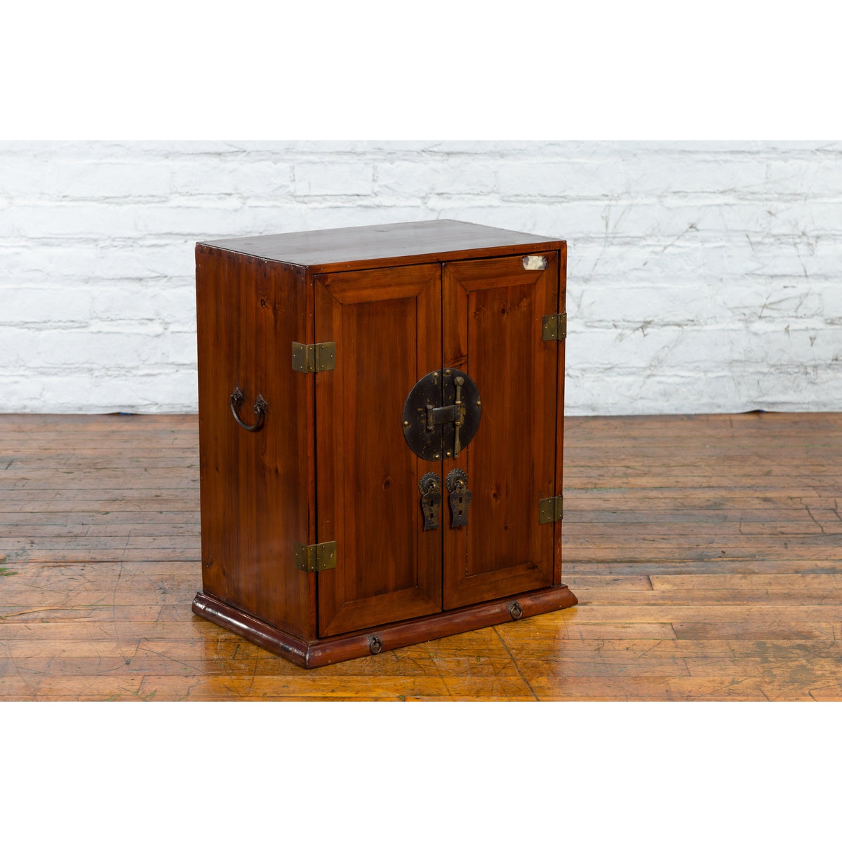 Chinese Qing Dynasty 19th Century Brown Elm Side Cabinet with Bronze Hardware-10. Asian & Chinese Furniture, Art, Antiques, Vintage Home Décor for sale at FEA Home