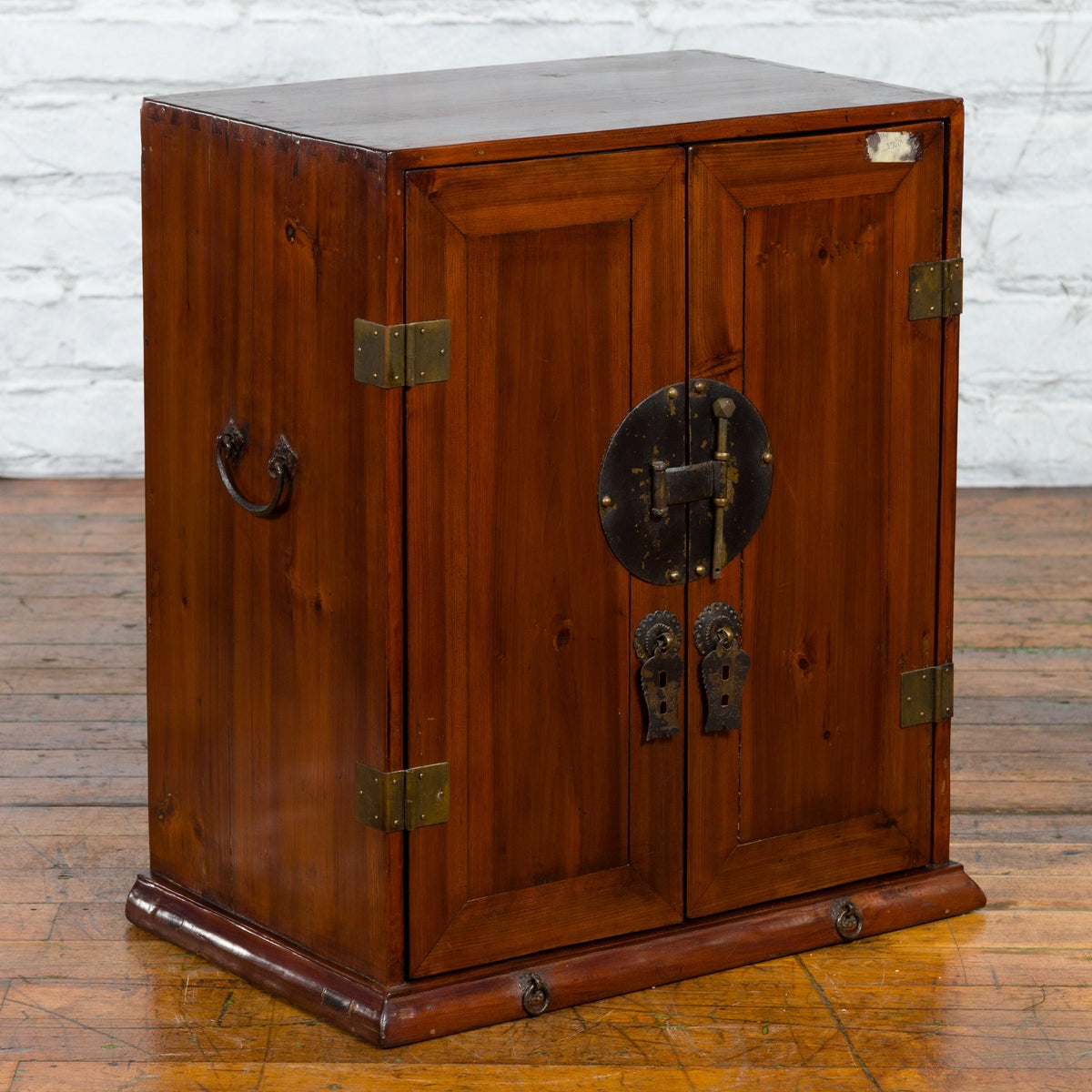 Chinese Qing Dynasty 19th Century Brown Elm Side Cabinet with Bronze Hardware-11. Asian & Chinese Furniture, Art, Antiques, Vintage Home Décor for sale at FEA Home