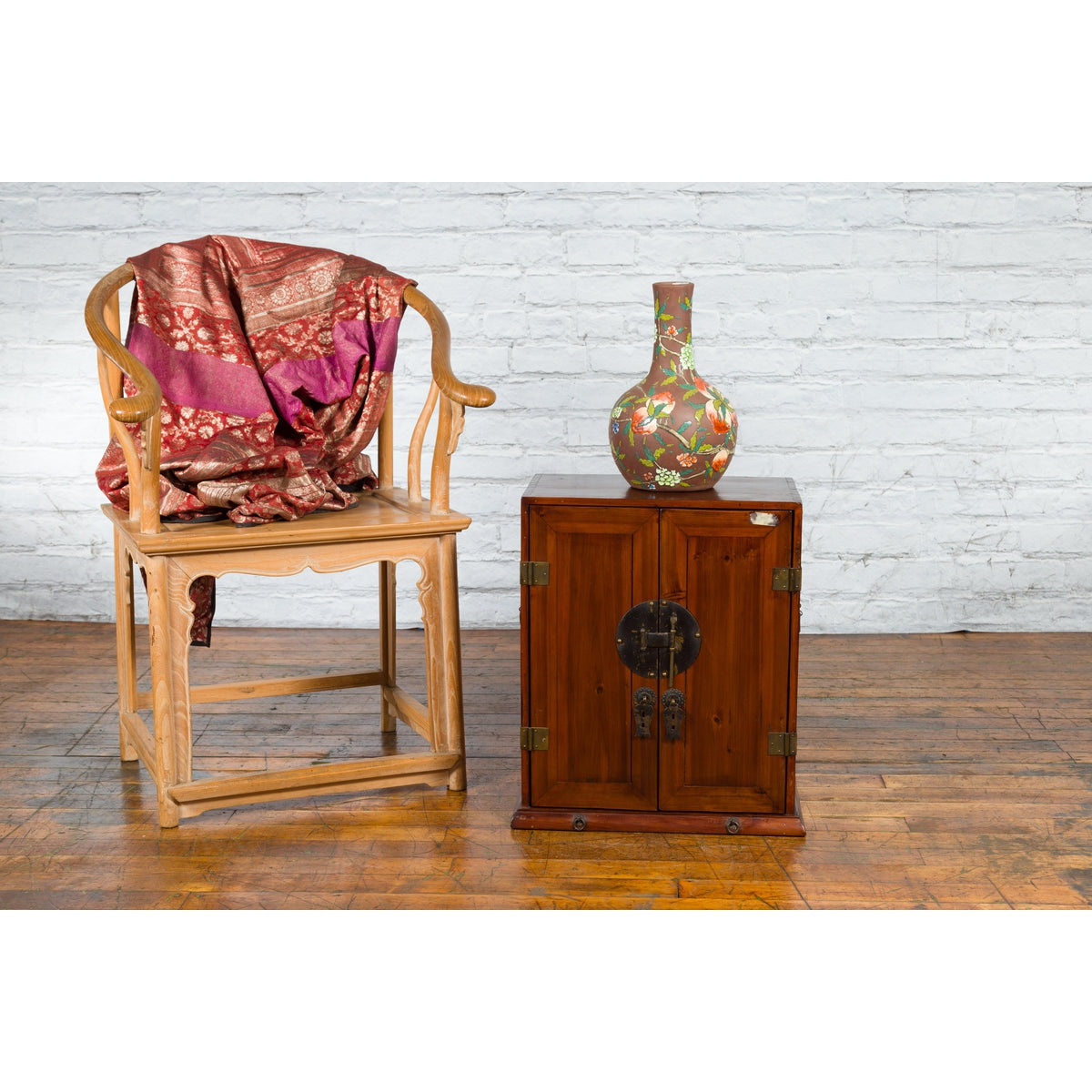 Chinese Qing Dynasty 19th Century Brown Elm Side Cabinet with Bronze Hardware-13. Asian & Chinese Furniture, Art, Antiques, Vintage Home Décor for sale at FEA Home