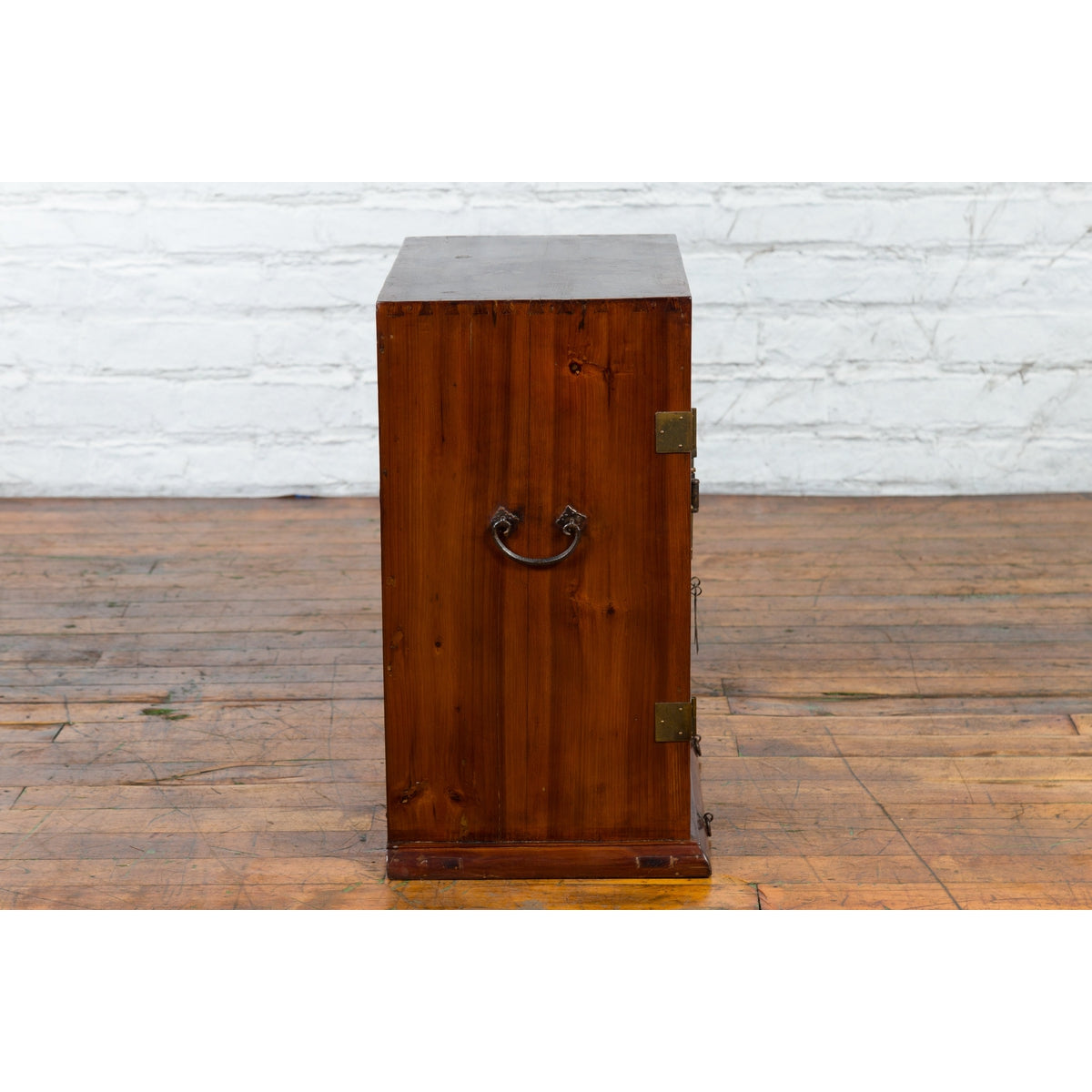 Chinese Qing Dynasty 19th Century Brown Elm Side Cabinet with Bronze Hardware-14. Asian & Chinese Furniture, Art, Antiques, Vintage Home Décor for sale at FEA Home
