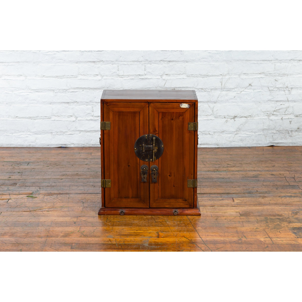 Chinese Qing Dynasty 19th Century Brown Elm Side Cabinet with Bronze Hardware-3. Asian & Chinese Furniture, Art, Antiques, Vintage Home Décor for sale at FEA Home