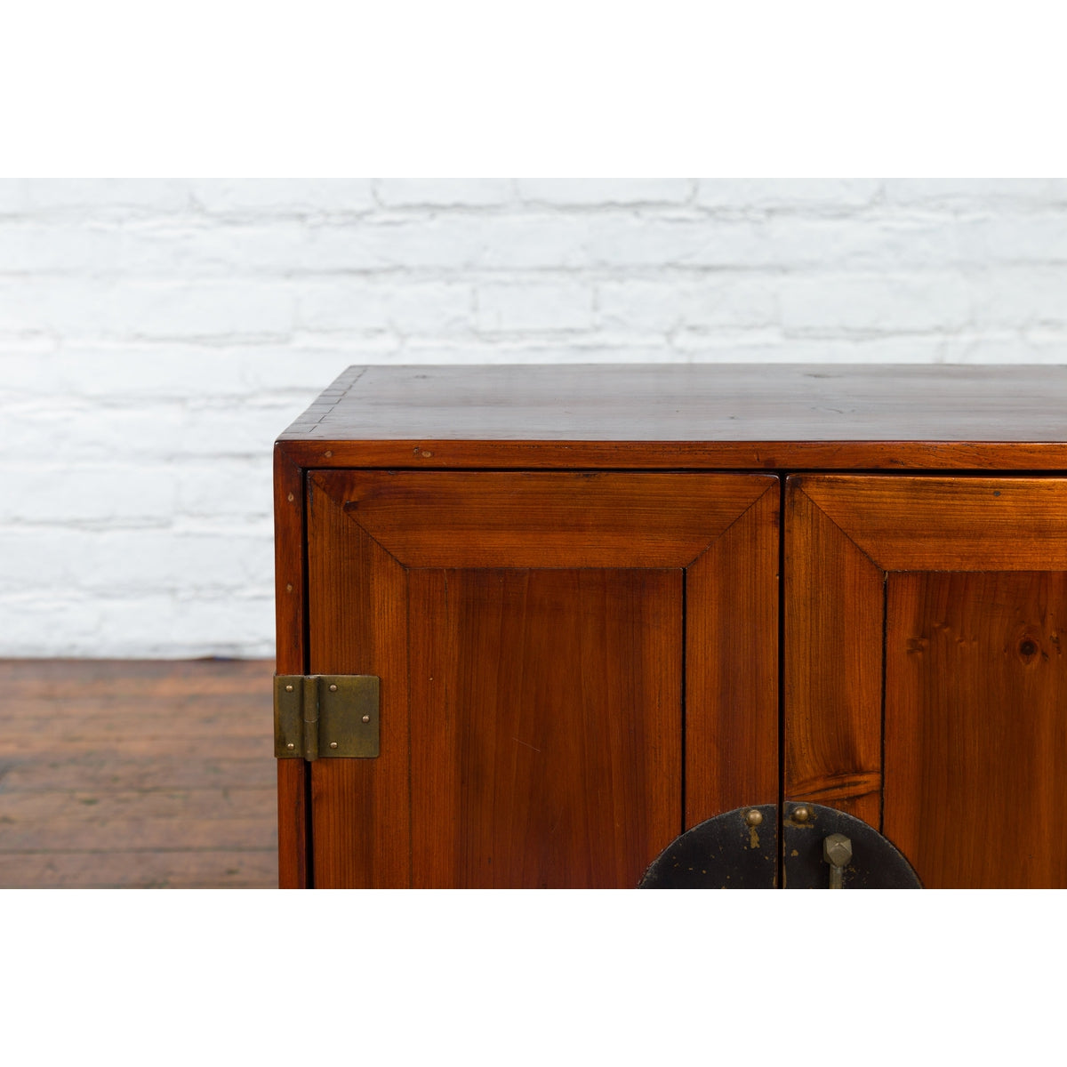 Chinese Qing Dynasty 19th Century Brown Elm Side Cabinet with Bronze Hardware-4. Asian & Chinese Furniture, Art, Antiques, Vintage Home Décor for sale at FEA Home