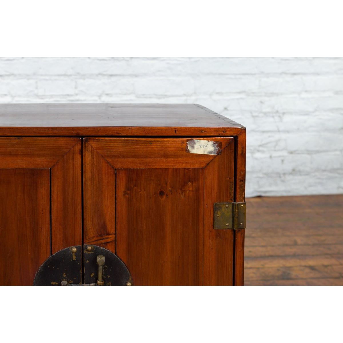 Chinese Qing Dynasty 19th Century Brown Elm Side Cabinet with Bronze Hardware-5. Asian & Chinese Furniture, Art, Antiques, Vintage Home Décor for sale at FEA Home