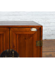 Chinese Qing Dynasty 19th Century Brown Elm Side Cabinet with Bronze Hardware-5. Asian & Chinese Furniture, Art, Antiques, Vintage Home Décor for sale at FEA Home