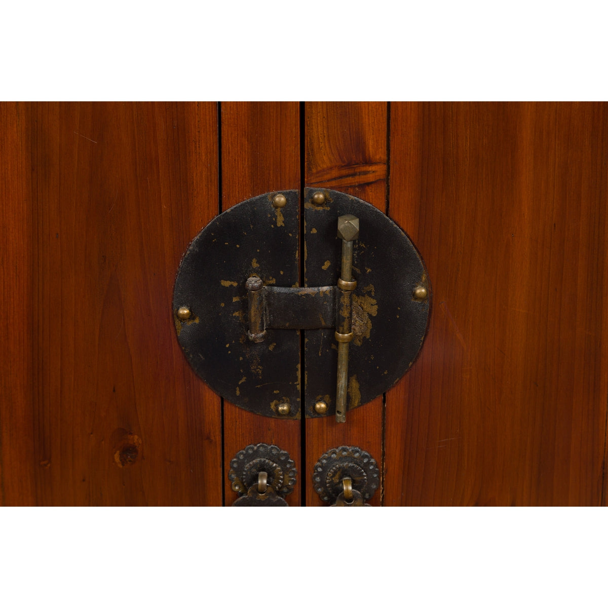 Chinese Qing Dynasty 19th Century Brown Elm Side Cabinet with Bronze Hardware-6. Asian & Chinese Furniture, Art, Antiques, Vintage Home Décor for sale at FEA Home