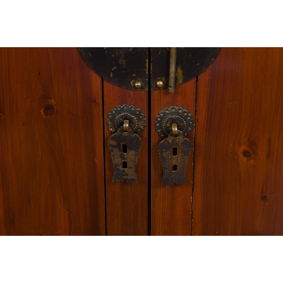 Chinese Qing Dynasty 19th Century Brown Elm Side Cabinet with Bronze Hardware-7. Asian & Chinese Furniture, Art, Antiques, Vintage Home Décor for sale at FEA Home