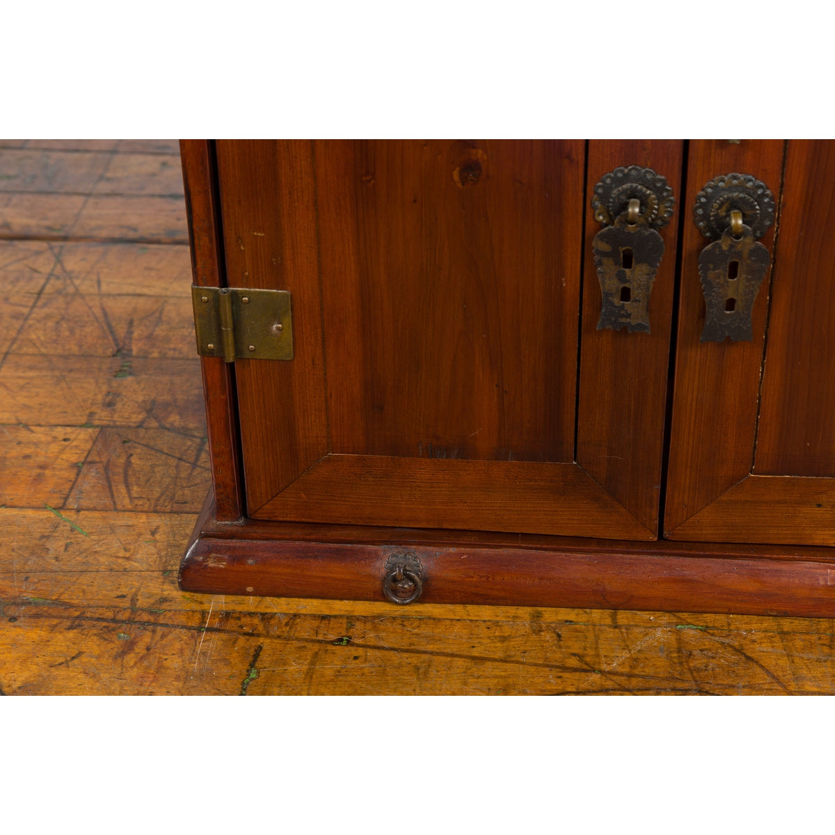 Chinese Qing Dynasty 19th Century Brown Elm Side Cabinet with Bronze Hardware-8. Asian & Chinese Furniture, Art, Antiques, Vintage Home Décor for sale at FEA Home