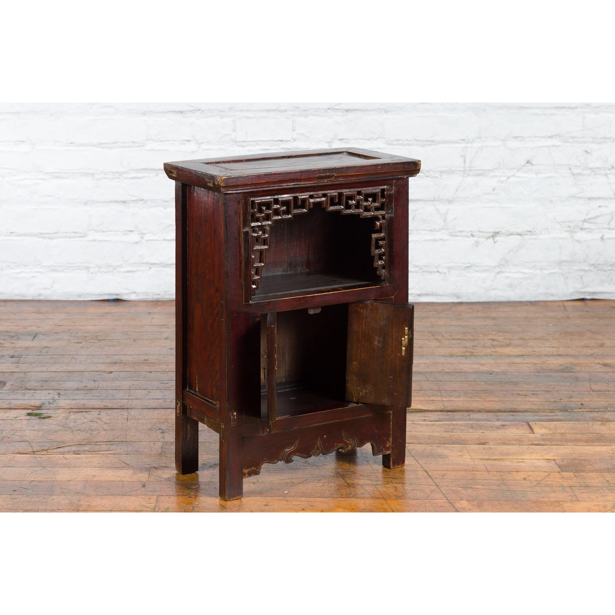 Chinese Qing Dynasty 19th Century Side Cabinet with Fretwork Shelf and Doors-5. Asian & Chinese Furniture, Art, Antiques, Vintage Home Décor for sale at FEA Home