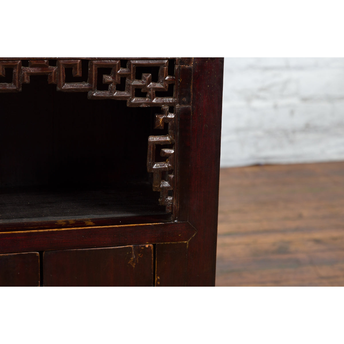 Chinese Qing Dynasty 19th Century Side Cabinet with Fretwork Shelf and Doors-16. Asian & Chinese Furniture, Art, Antiques, Vintage Home Décor for sale at FEA Home