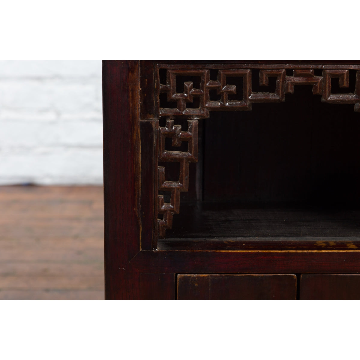 Chinese Qing Dynasty 19th Century Side Cabinet with Fretwork Shelf and Doors-17. Asian & Chinese Furniture, Art, Antiques, Vintage Home Décor for sale at FEA Home