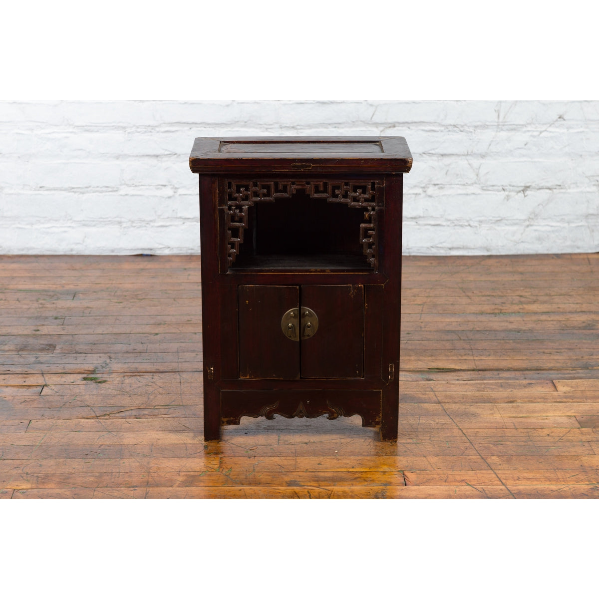 Chinese Qing Dynasty 19th Century Side Cabinet with Fretwork Shelf and Doors-19. Asian & Chinese Furniture, Art, Antiques, Vintage Home Décor for sale at FEA Home