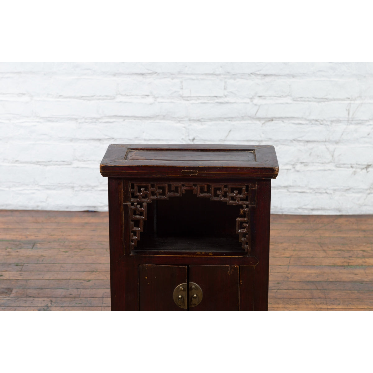 Chinese Qing Dynasty 19th Century Side Cabinet with Fretwork Shelf and Doors-6. Asian & Chinese Furniture, Art, Antiques, Vintage Home Décor for sale at FEA Home