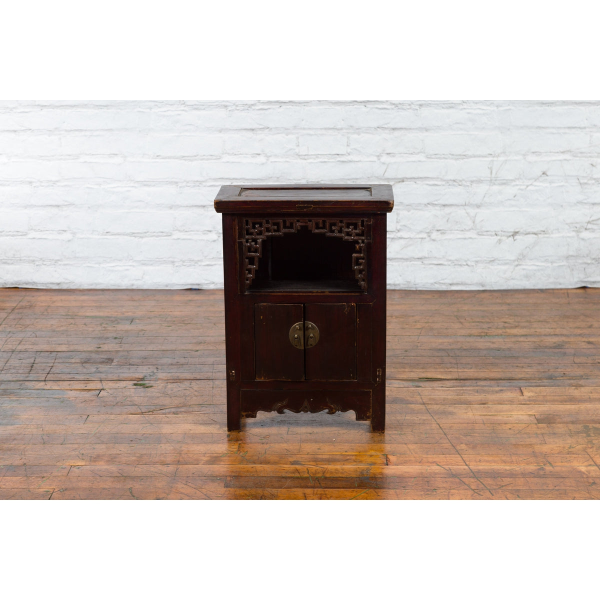 Chinese Qing Dynasty 19th Century Side Cabinet with Fretwork Shelf and Doors-7. Asian & Chinese Furniture, Art, Antiques, Vintage Home Décor for sale at FEA Home
