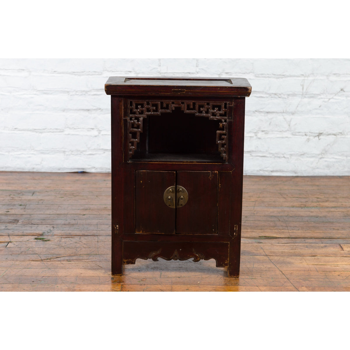 Chinese Qing Dynasty 19th Century Side Cabinet with Fretwork Shelf and Doors-4. Asian & Chinese Furniture, Art, Antiques, Vintage Home Décor for sale at FEA Home