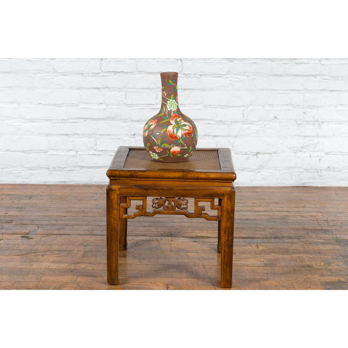 Chinese Qing Dynasty 19th Century Side Table with Rattan Top and Carved Apron-3. Asian & Chinese Furniture, Art, Antiques, Vintage Home Décor for sale at FEA Home