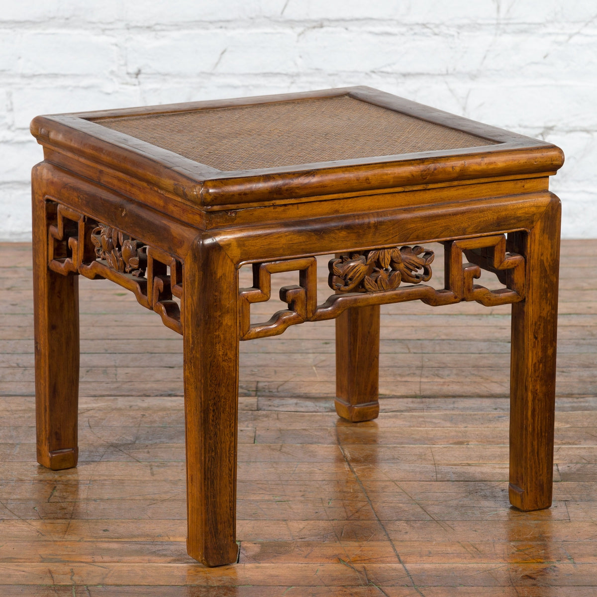 Chinese Qing Dynasty 19th Century Side Table with Rattan Top and Carved Apron-5. Asian & Chinese Furniture, Art, Antiques, Vintage Home Décor for sale at FEA Home