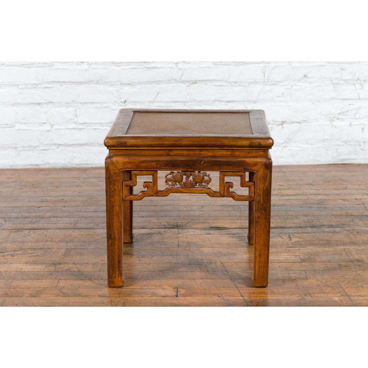 Chinese Qing Dynasty 19th Century Side Table with Rattan Top and Carved Apron-6. Asian & Chinese Furniture, Art, Antiques, Vintage Home Décor for sale at FEA Home