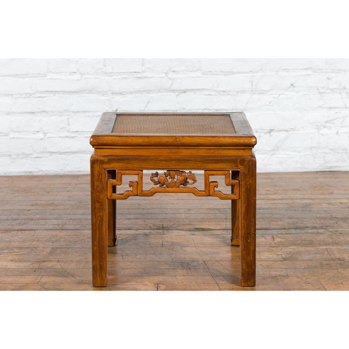 Chinese Qing Dynasty 19th Century Side Table with Rattan Top and Carved Apron-7. Asian & Chinese Furniture, Art, Antiques, Vintage Home Décor for sale at FEA Home