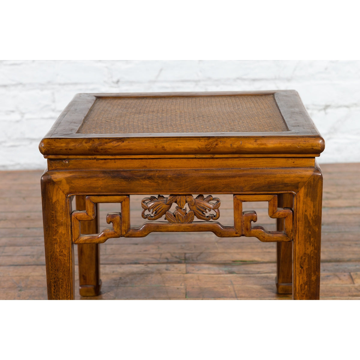 Chinese Qing Dynasty 19th Century Side Table with Rattan Top and Carved Apron-4. Asian & Chinese Furniture, Art, Antiques, Vintage Home Décor for sale at FEA Home