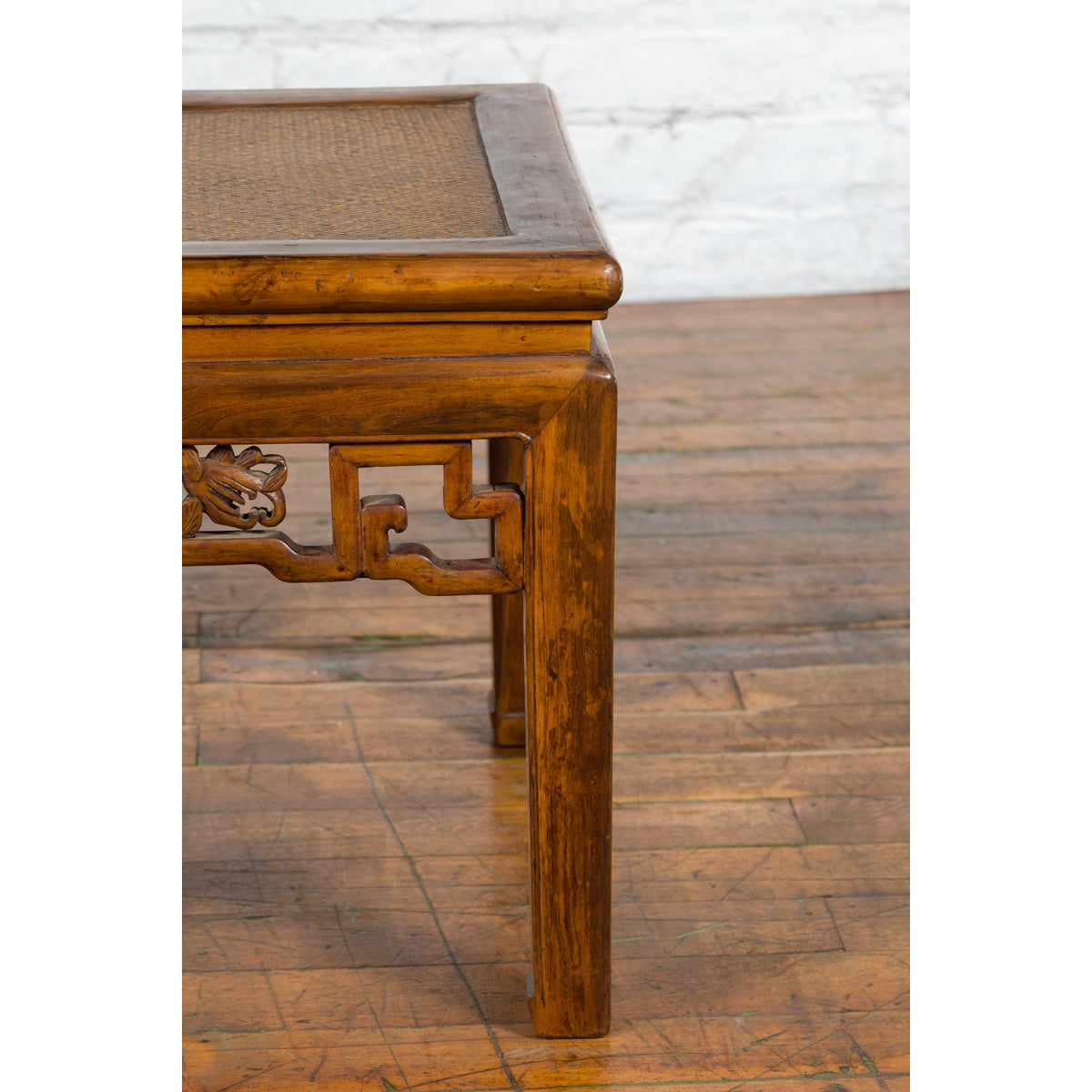 Chinese Qing Dynasty 19th Century Side Table with Rattan Top and Carved Apron-11. Asian & Chinese Furniture, Art, Antiques, Vintage Home Décor for sale at FEA Home