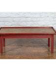 Vintage Burmese Red Lacquered Faux Bamboo Coffee Table with Woven Rattan Top-3. Asian & Chinese Furniture, Art, Antiques, Vintage Home Décor for sale at FEA Home