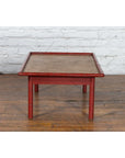 Vintage Burmese Red Lacquered Faux Bamboo Coffee Table with Woven Rattan Top-4. Asian & Chinese Furniture, Art, Antiques, Vintage Home Décor for sale at FEA Home
