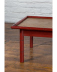 Vintage Burmese Red Lacquered Faux Bamboo Coffee Table with Woven Rattan Top-7. Asian & Chinese Furniture, Art, Antiques, Vintage Home Décor for sale at FEA Home