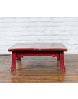 Japanese Taishō Early 20th Century Red Lacquer Coffee Table with Carved Apron-3. Asian & Chinese Furniture, Art, Antiques, Vintage Home Décor for sale at FEA Home