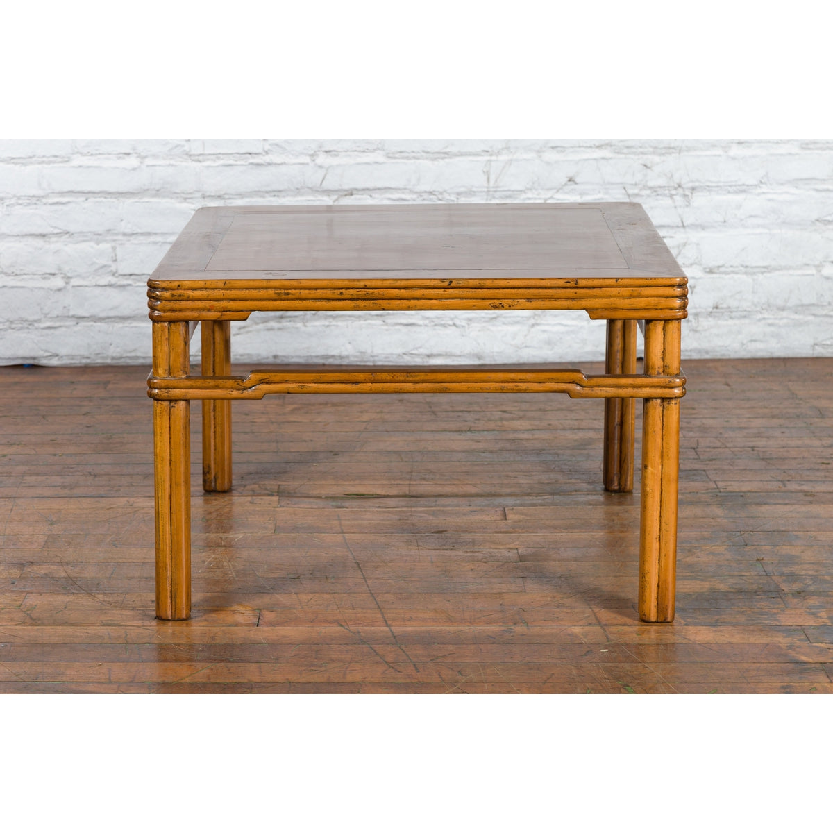 Chinese Early 20th Century Light Brown Low Side Table with Humpback Stretchers-3. Asian & Chinese Furniture, Art, Antiques, Vintage Home Décor for sale at FEA Home
