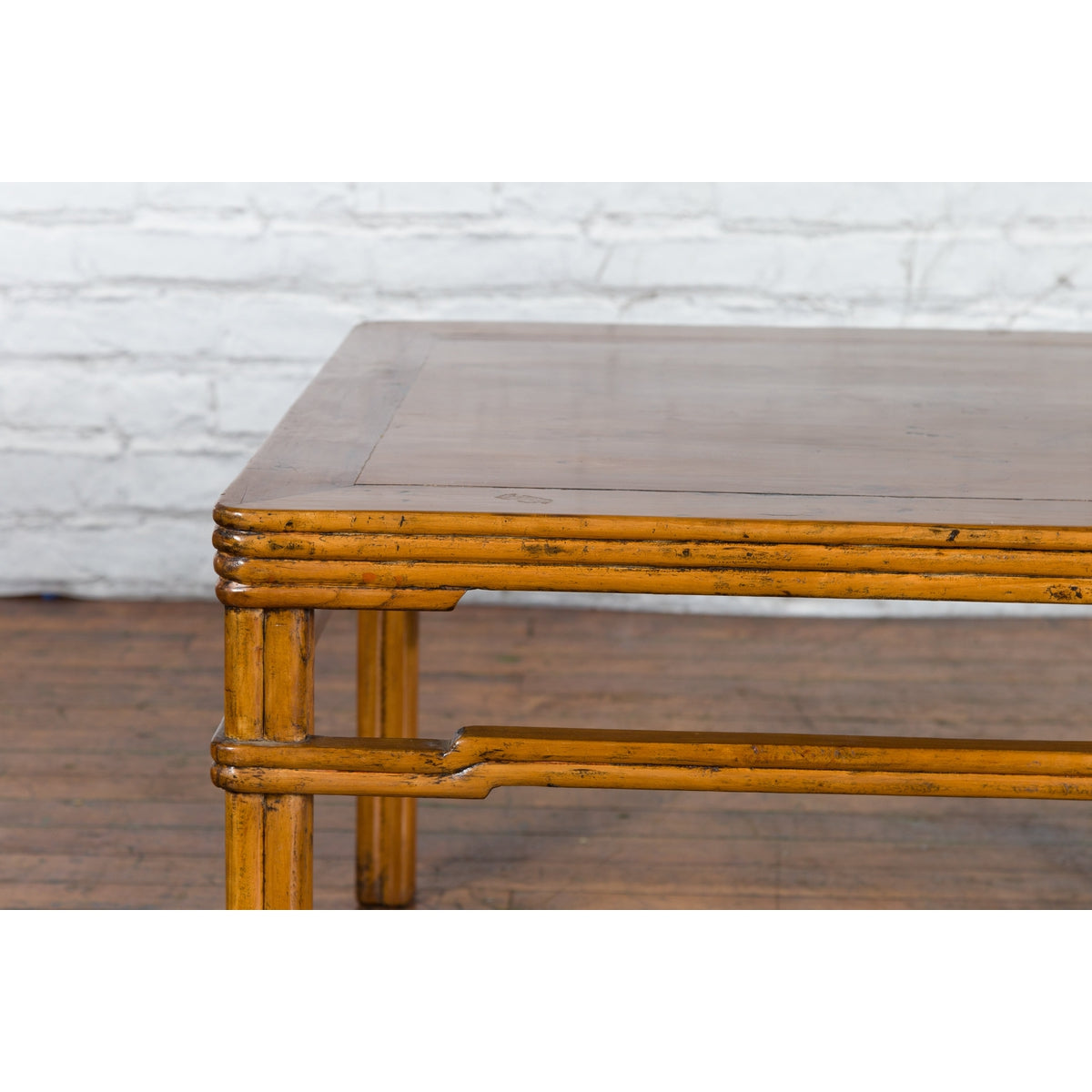 Chinese Early 20th Century Light Brown Low Side Table with Humpback Stretchers-5. Asian & Chinese Furniture, Art, Antiques, Vintage Home Décor for sale at FEA Home