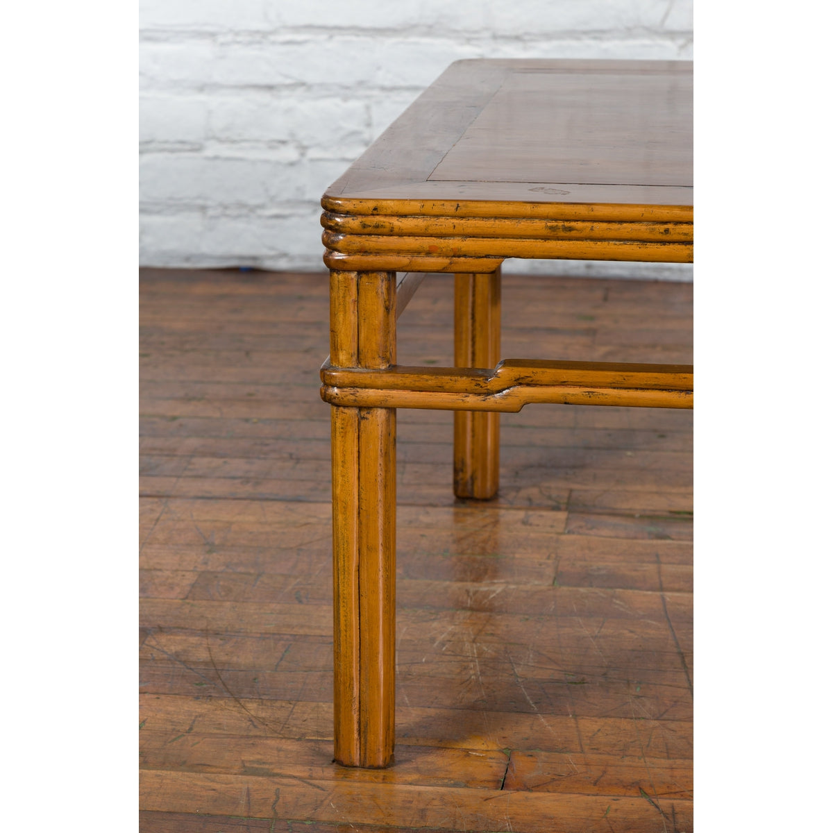 Chinese Early 20th Century Light Brown Low Side Table with Humpback Stretchers-7. Asian & Chinese Furniture, Art, Antiques, Vintage Home Décor for sale at FEA Home