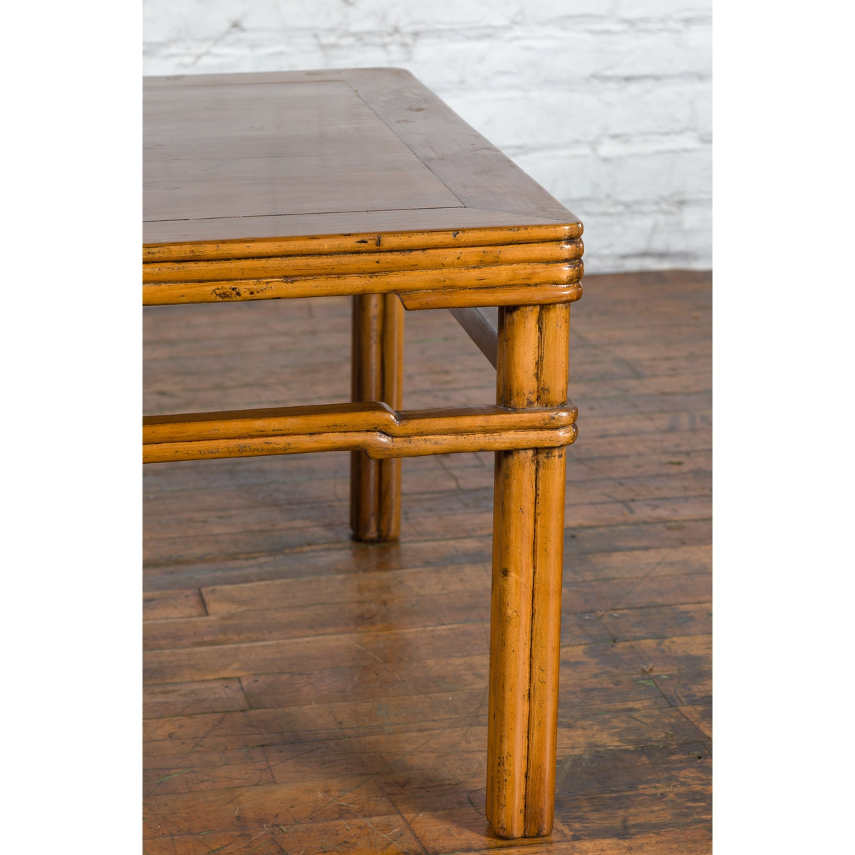Chinese Early 20th Century Light Brown Low Side Table with Humpback Stretchers-8. Asian & Chinese Furniture, Art, Antiques, Vintage Home Décor for sale at FEA Home
