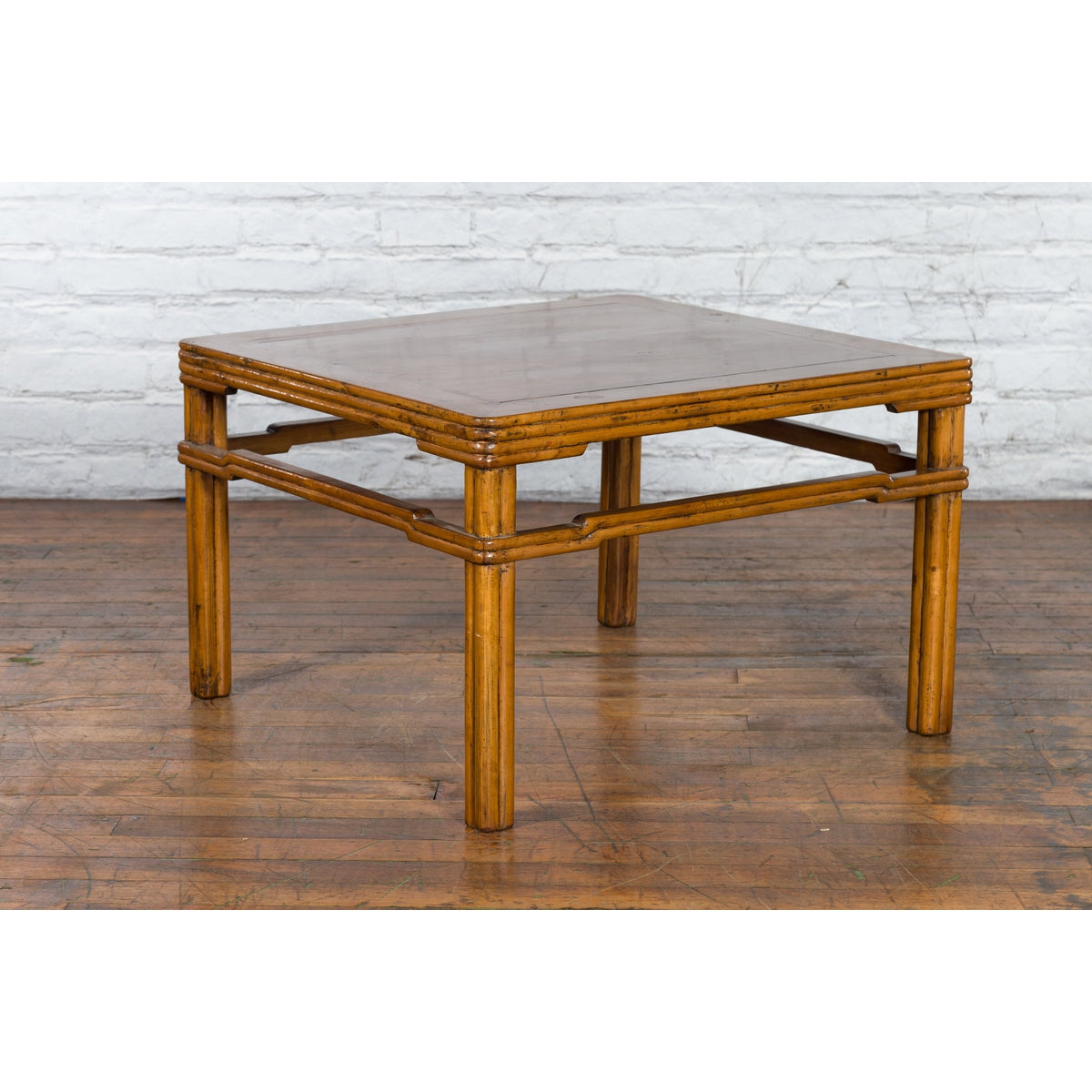 Chinese Early 20th Century Light Brown Low Side Table with Humpback Stretchers-4. Asian & Chinese Furniture, Art, Antiques, Vintage Home Décor for sale at FEA Home