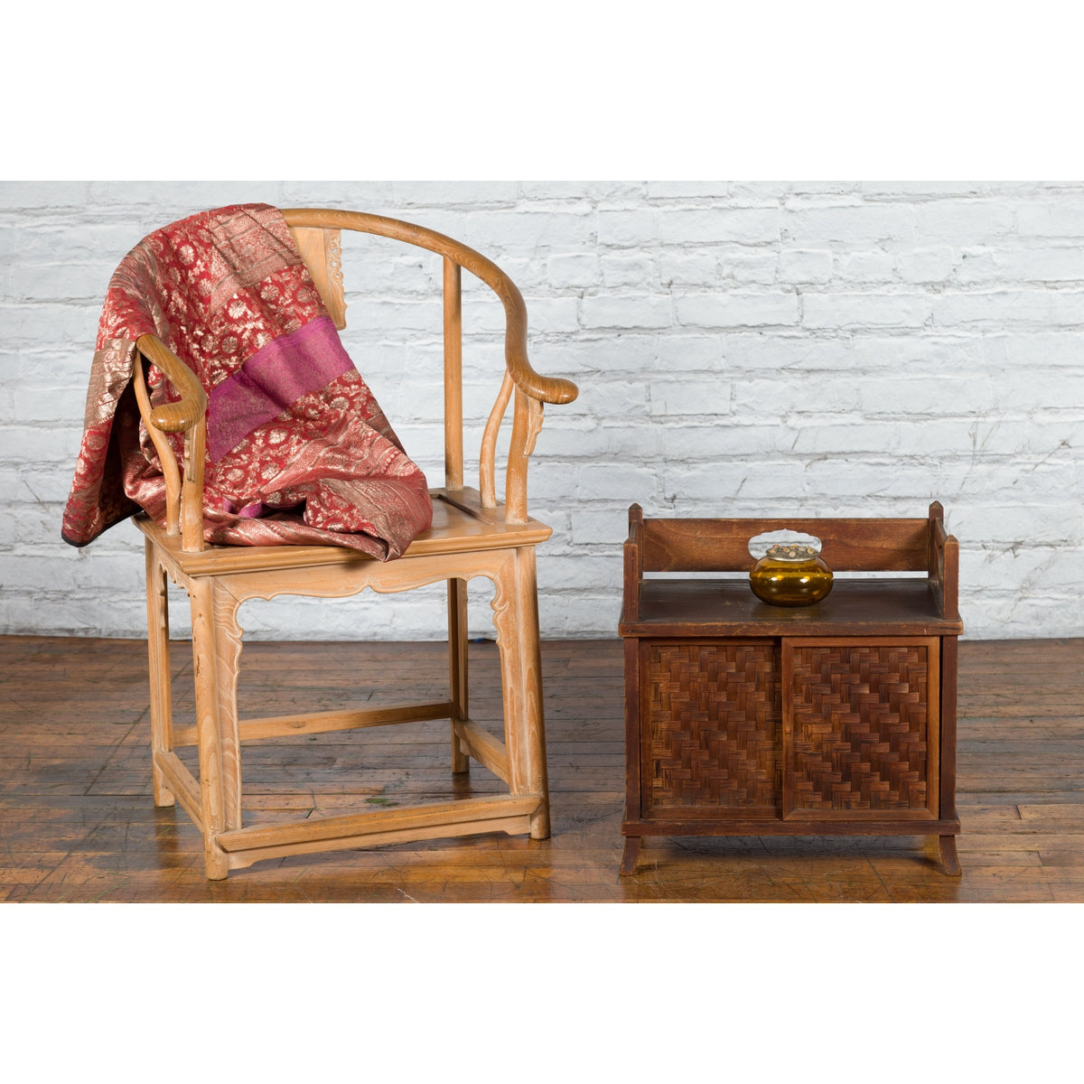 Javanese Vintage Side Cabinet with Latticed Bamboo Sliding Doors and Gallery-2. Asian & Chinese Furniture, Art, Antiques, Vintage Home Décor for sale at FEA Home