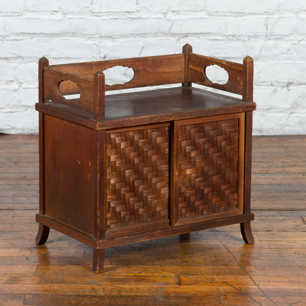 Javanese Vintage Side Cabinet with Latticed Bamboo Sliding Doors and Gallery-4. Asian & Chinese Furniture, Art, Antiques, Vintage Home Décor for sale at FEA Home