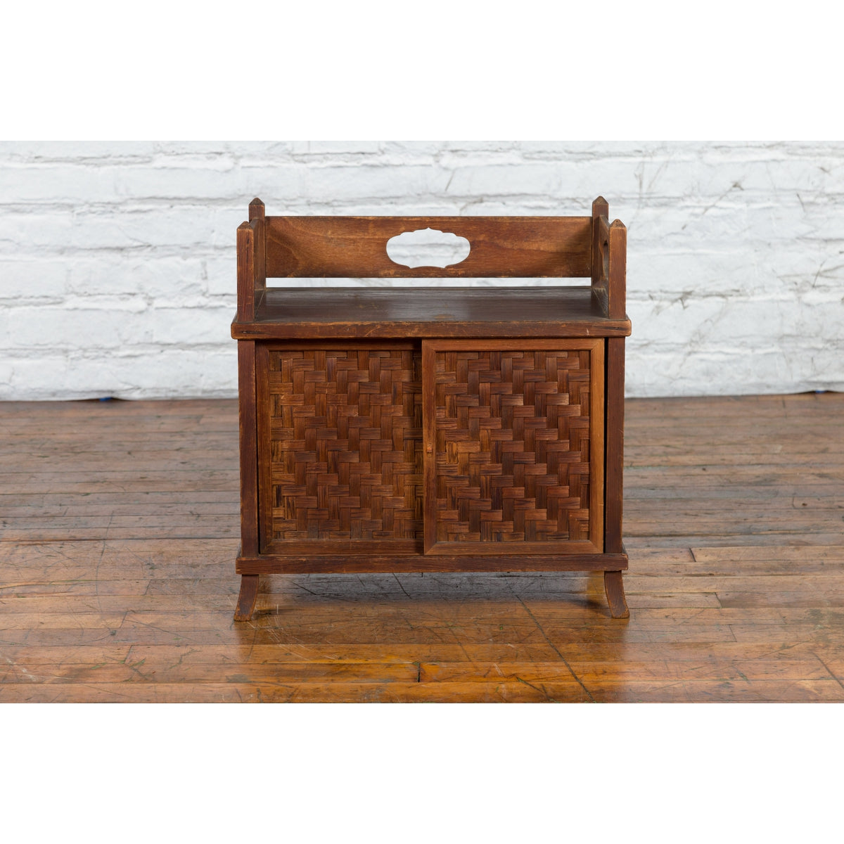 Javanese Vintage Side Cabinet with Latticed Bamboo Sliding Doors and Gallery-3. Asian & Chinese Furniture, Art, Antiques, Vintage Home Décor for sale at FEA Home