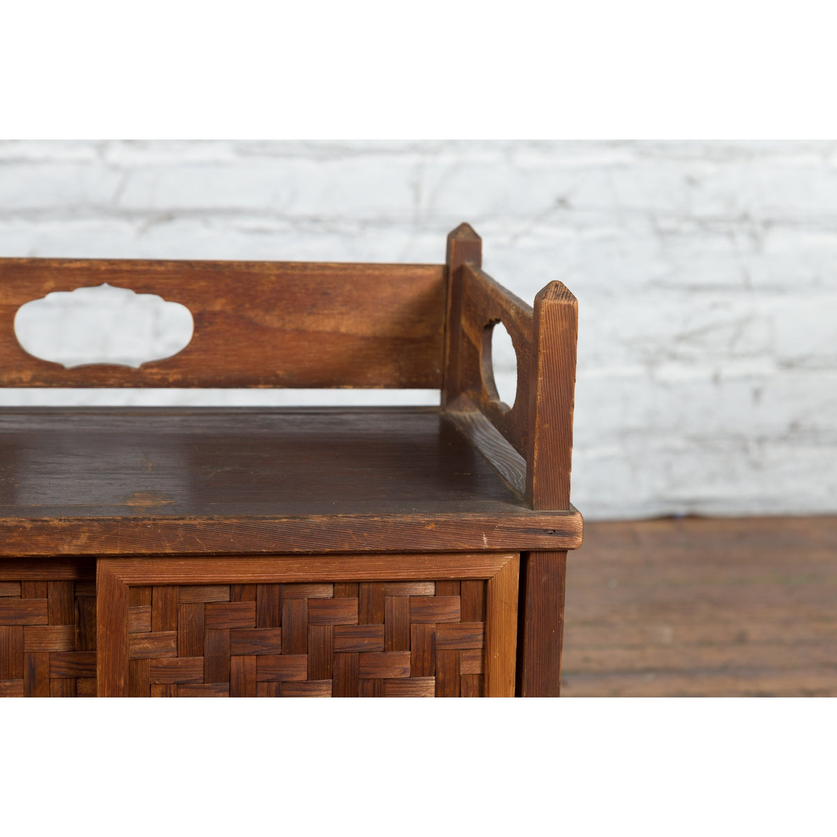 Javanese Vintage Side Cabinet with Latticed Bamboo Sliding Doors and Gallery-9. Asian & Chinese Furniture, Art, Antiques, Vintage Home Décor for sale at FEA Home