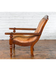 Dutch Colonial Early 20th Century Plantation Lounge Chair with Brown Leather-13. Asian & Chinese Furniture, Art, Antiques, Vintage Home Décor for sale at FEA Home