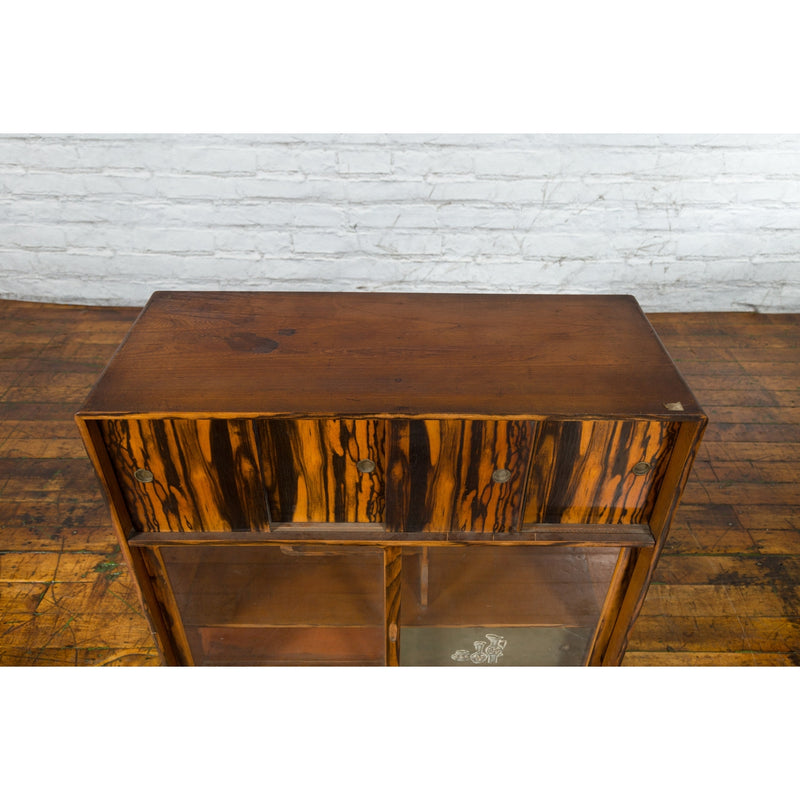 Japanese 19th Century Zebra Wood Tansu Chest with Sliding Doors and Open Shelves-YN5419-14. Asian & Chinese Furniture, Art, Antiques, Vintage Home Décor for sale at FEA Home