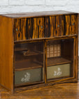 Japanese 19th Century Zebra Wood Tansu Chest with Sliding Doors and Open Shelves-5. Asian & Chinese Furniture, Art, Antiques, Vintage Home Décor for sale at FEA Home