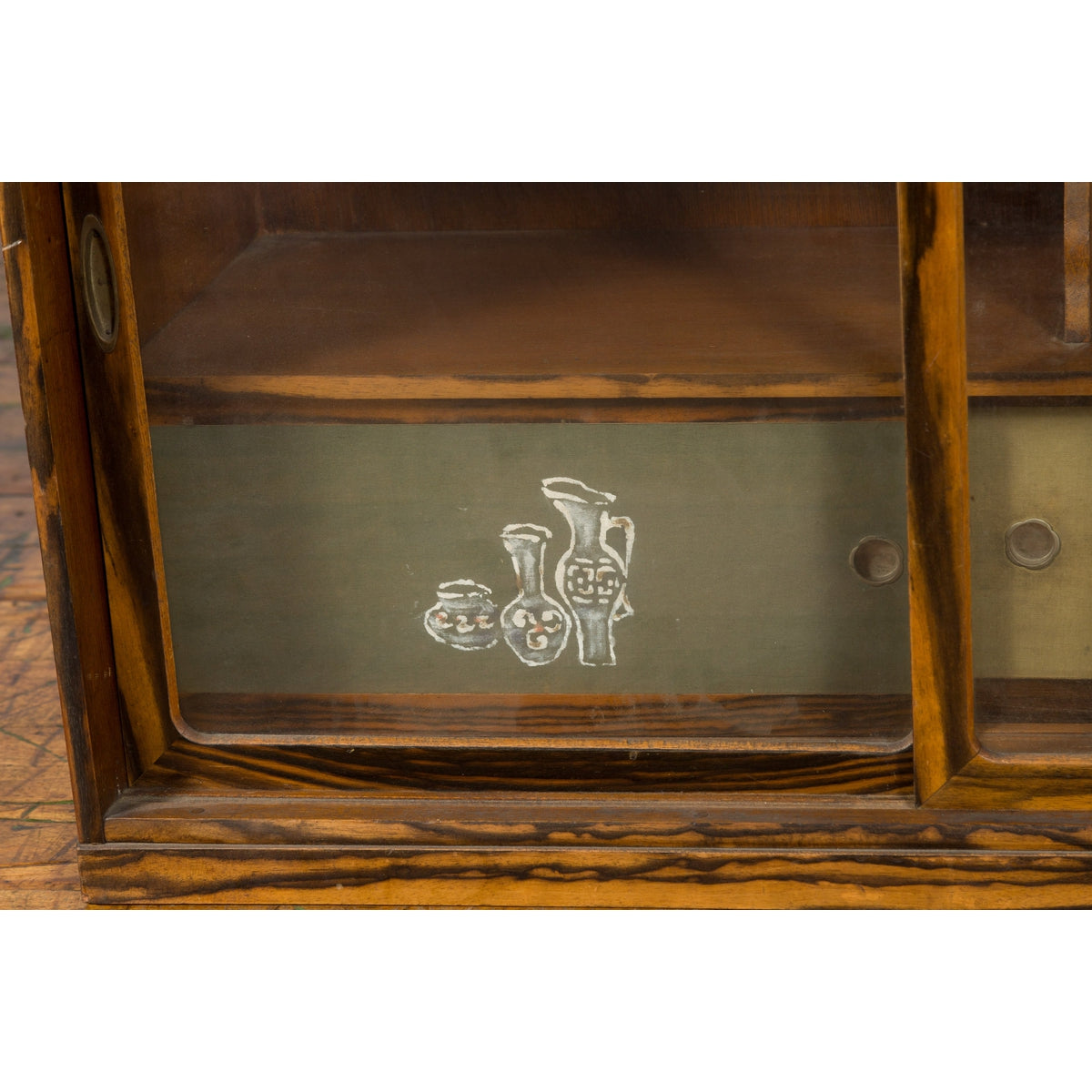 Japanese 19th Century Zebra Wood Tansu Chest with Sliding Doors and Open Shelves-6. Asian & Chinese Furniture, Art, Antiques, Vintage Home Décor for sale at FEA Home