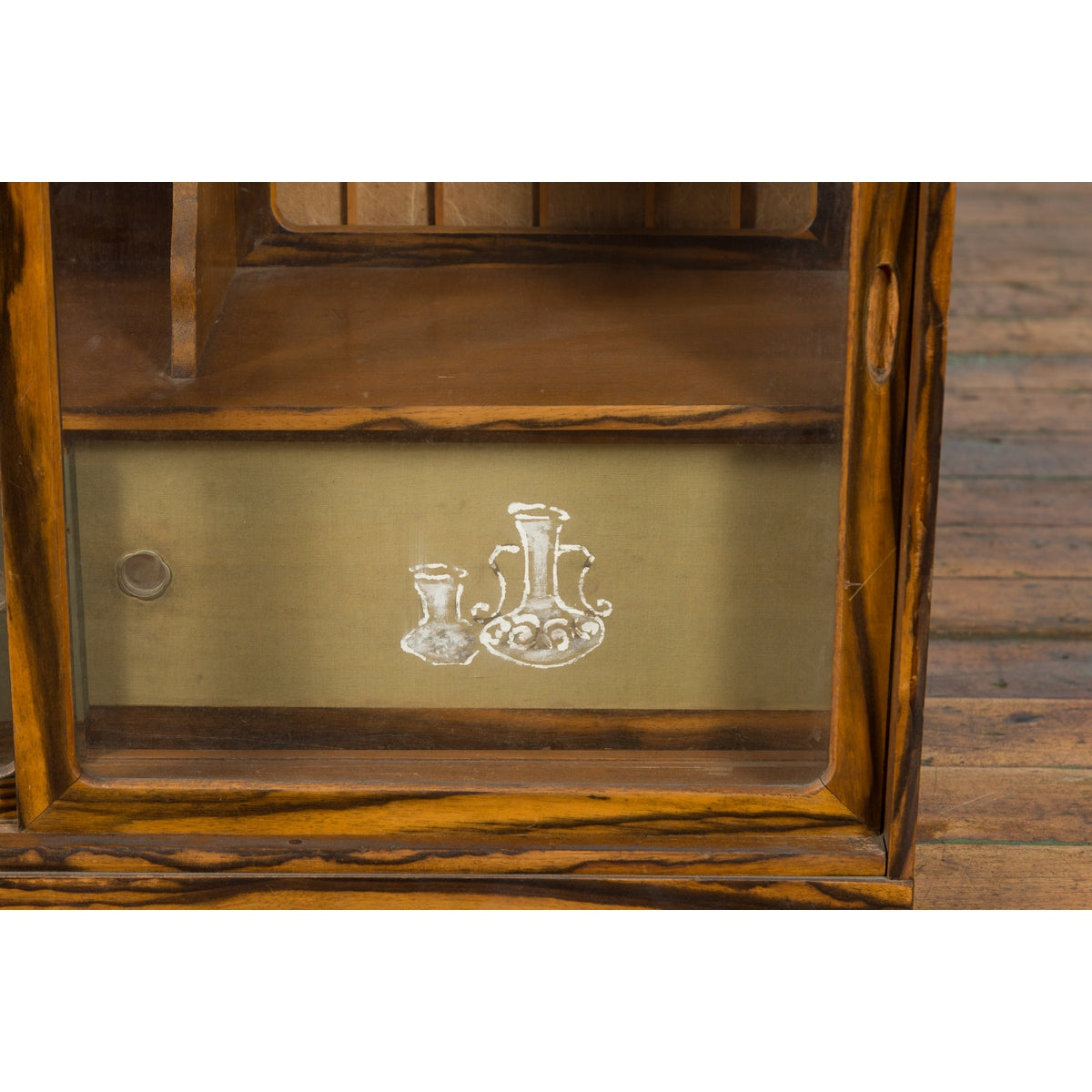Japanese 19th Century Zebra Wood Tansu Chest with Sliding Doors and Open Shelves-7. Asian & Chinese Furniture, Art, Antiques, Vintage Home Décor for sale at FEA Home