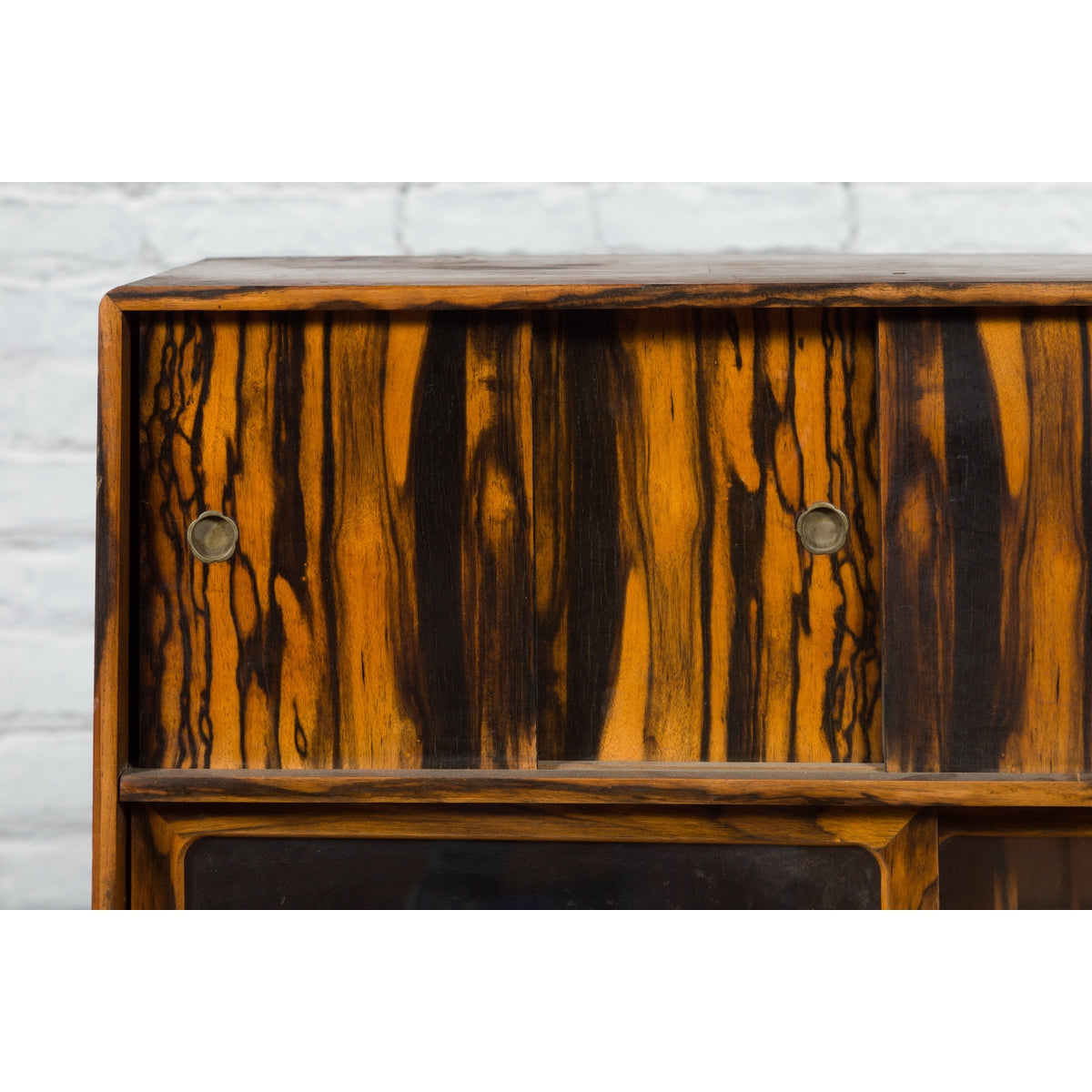 Japanese 19th Century Zebra Wood Tansu Chest with Sliding Doors and Open Shelves-16. Asian & Chinese Furniture, Art, Antiques, Vintage Home Décor for sale at FEA Home