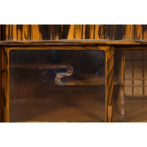 Japanese 19th Century Zebra Wood Tansu Chest with Sliding Doors and Open Shelves-YN5419-11. Asian & Chinese Furniture, Art, Antiques, Vintage Home Décor for sale at FEA Home