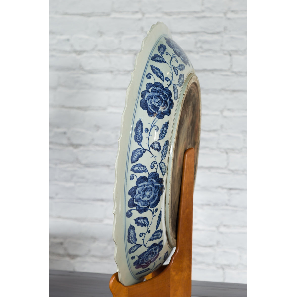 Large Chinese Porcelain Charger Plate with Hand-Painted Blue and White Décor-6. Asian & Chinese Furniture, Art, Antiques, Vintage Home Décor for sale at FEA Home