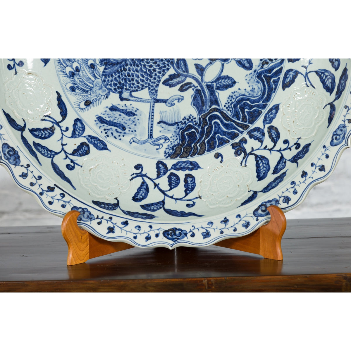 Large Chinese Porcelain Charger Plate with Hand-Painted Blue and White Décor-8. Asian & Chinese Furniture, Art, Antiques, Vintage Home Décor for sale at FEA Home