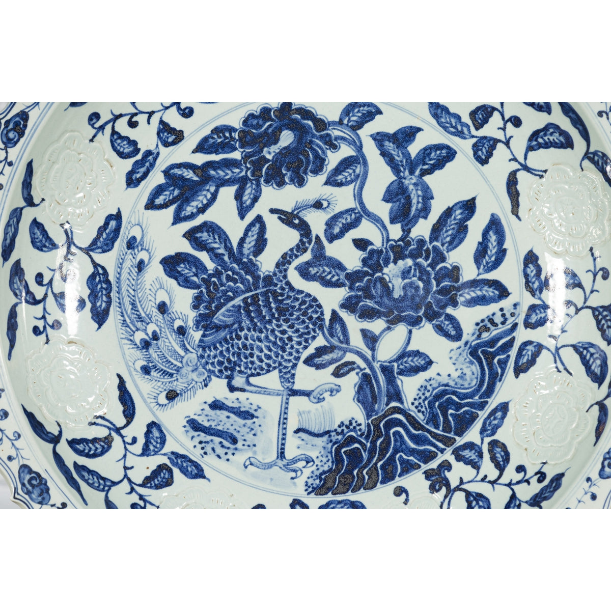 Large Chinese Porcelain Charger Plate with Hand-Painted Blue and White Décor-11. Asian & Chinese Furniture, Art, Antiques, Vintage Home Décor for sale at FEA Home