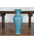 Tall Prem Collection Soft Blue Glazed Artisan Ceramic Vase with Flaring Neck-2. Asian & Chinese Furniture, Art, Antiques, Vintage Home Décor for sale at FEA Home
