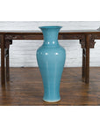 Tall Prem Collection Soft Blue Glazed Artisan Ceramic Vase with Flaring Neck-3. Asian & Chinese Furniture, Art, Antiques, Vintage Home Décor for sale at FEA Home